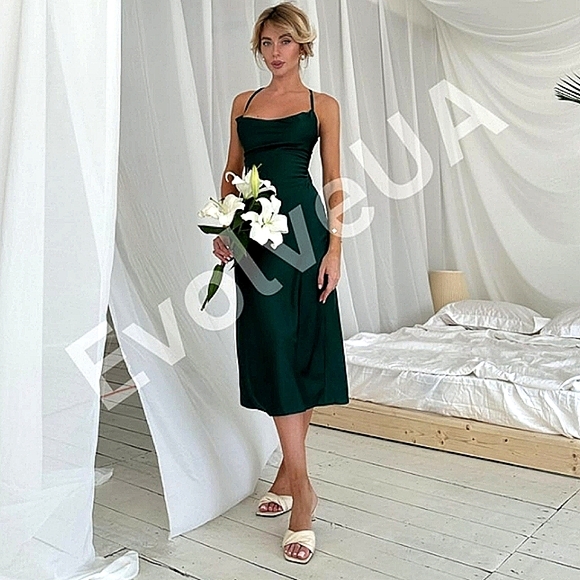 NWOT Emerald Green Silk Cowl Neck Dress, S/M - Picture 3 of 14